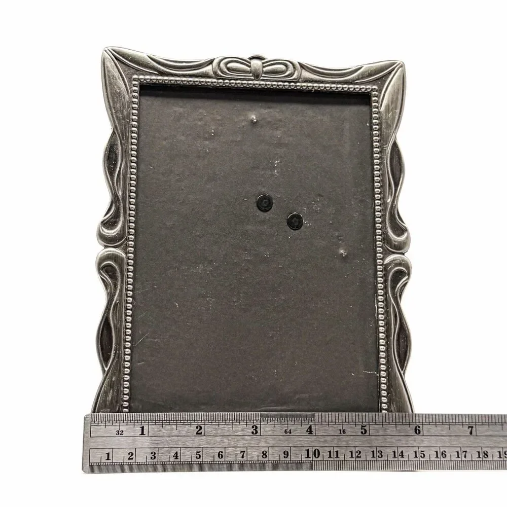 Vintage Silver Tone 5x7 Picture Frame Ornate Scalloped Beaded Ribbon Design